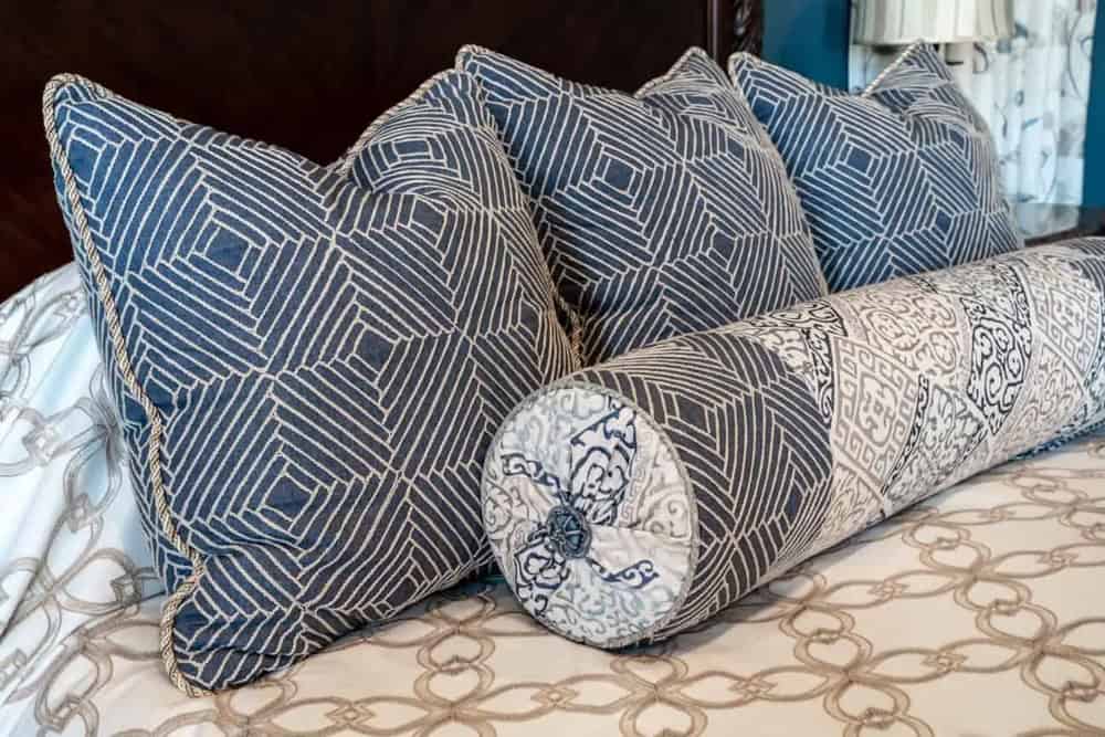 Traditional Custom Bedding with Patterned Custom Fabric Pillows Closeup